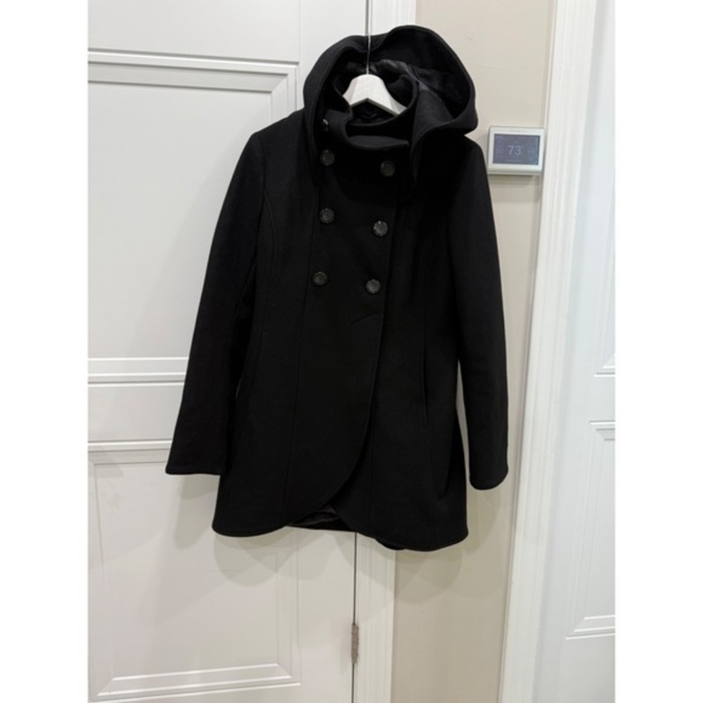 Soia &‎ Kyo Black Double Breasted Hooded Wool Blend Coat Women M Made in Canada